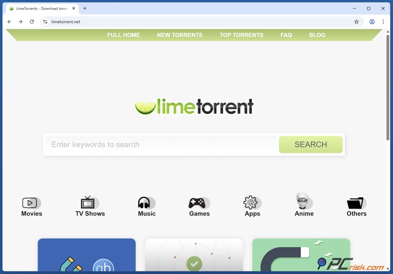 Page d'accueil de LimeTorrents