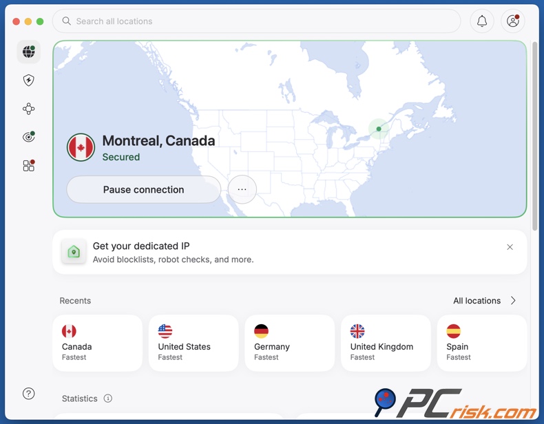 NordVPN connecté au Canada