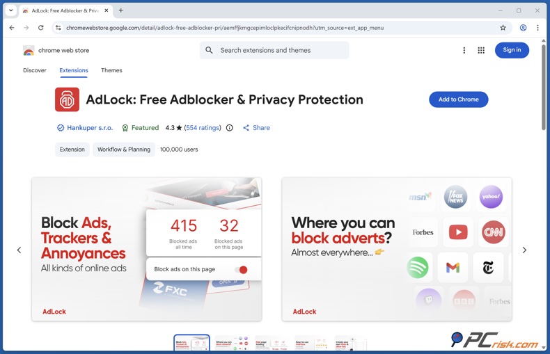 Adlock Chrome extension