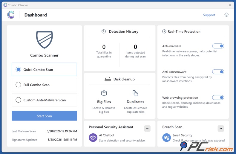 Combo Cleaner dashboard