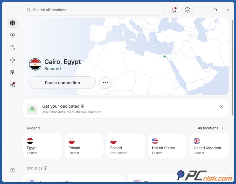 NordVPN connecté à l'Égypte