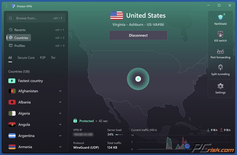 Tableau de bord Proton VPN