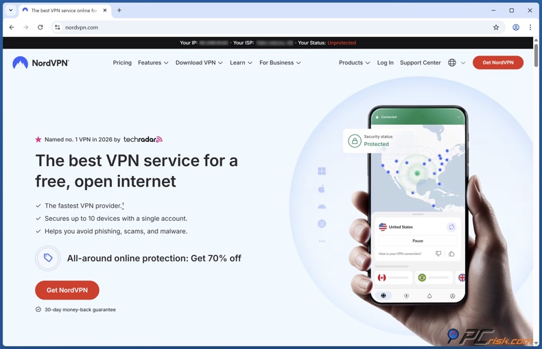Page d'accueil de NordVPN