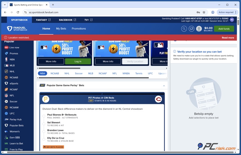 FanDuel Location Restricted error