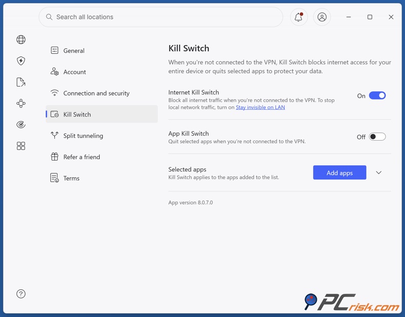 Activer le kill switch de NordVPN