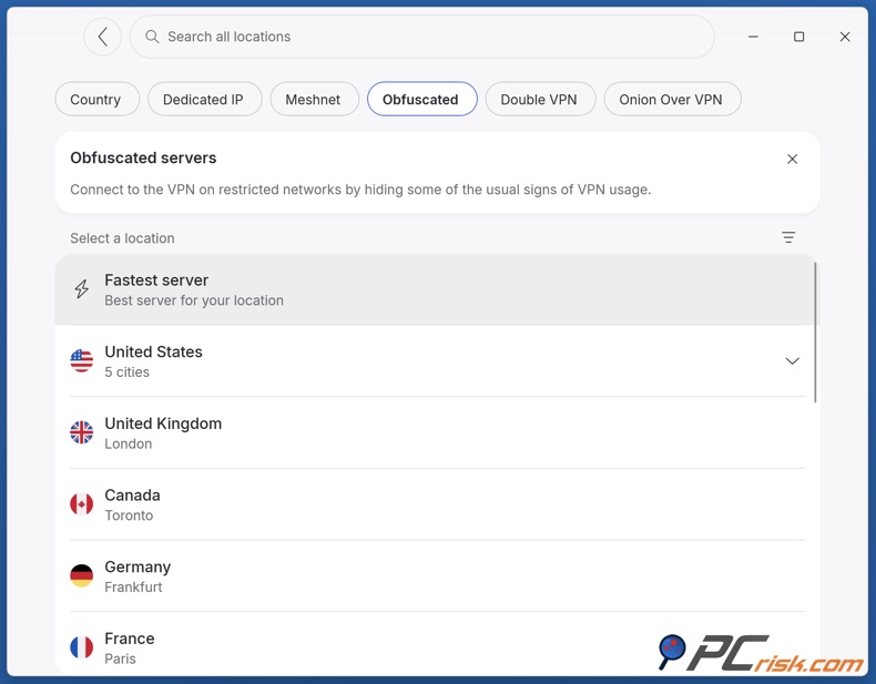 Serveurs obfusqués de NordVPN