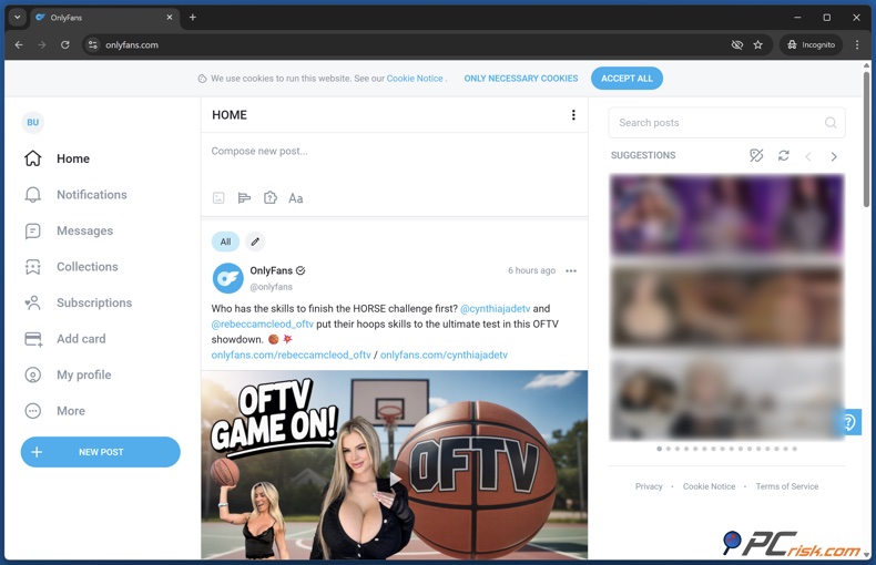 Page d'accueil d'OnlyFans