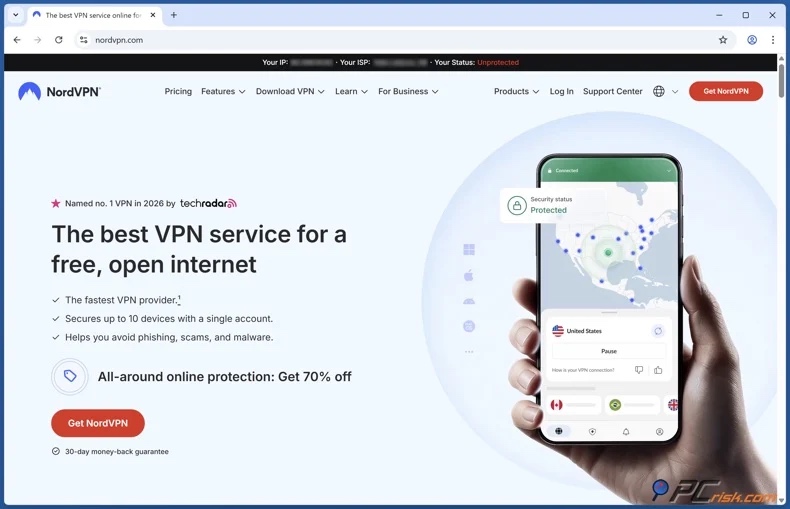 Page d'accueil NordVPN