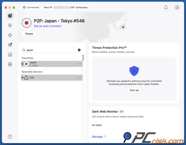 NordVPN connecté au Japon