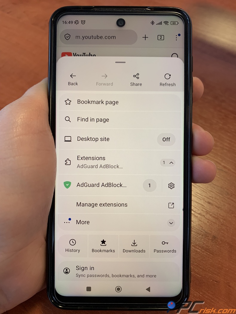 Extension AdGuard pour Firefox sur Android