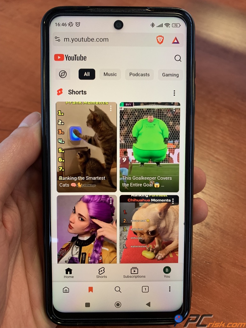 YouTube sur le navigateur Brave