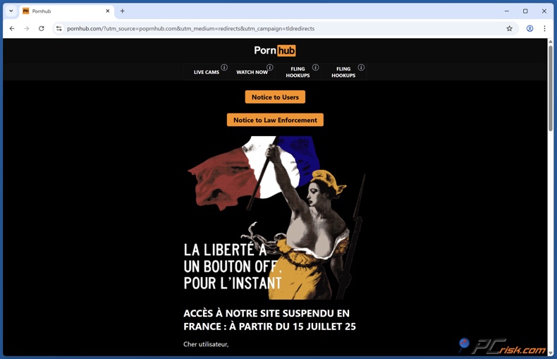 Fenêtre de vérification de l'âge de Pornhub