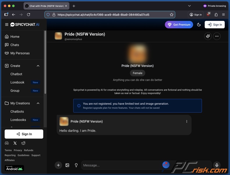 Spicy Chat AI accès sans inscription