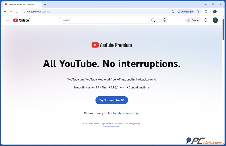 Page d'accueil de YouTube Premium