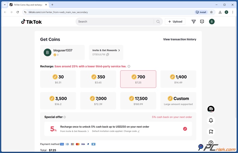 Recharge TikTok Coin
