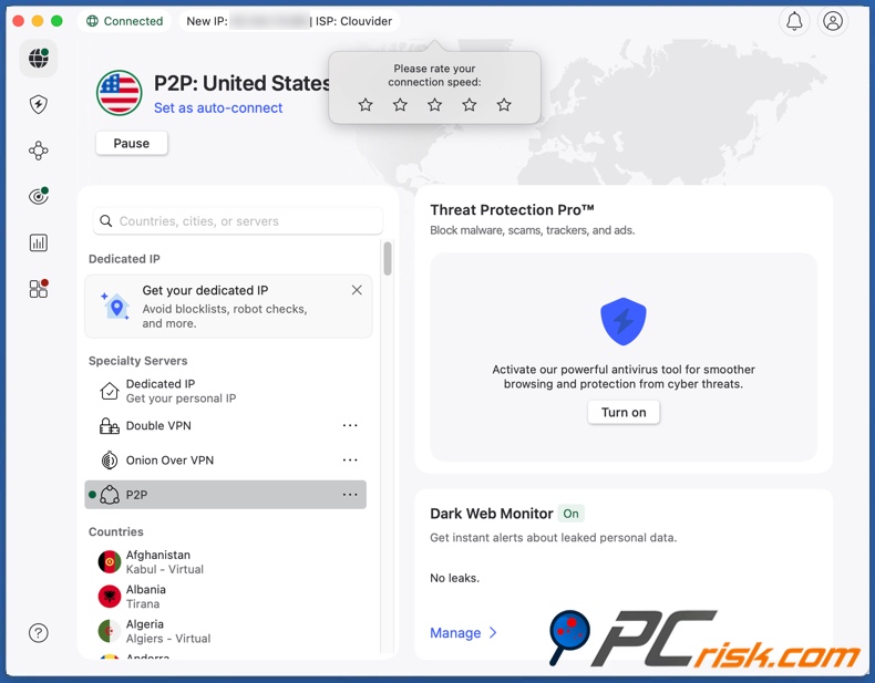 NordVPN connecté aux États-Unis