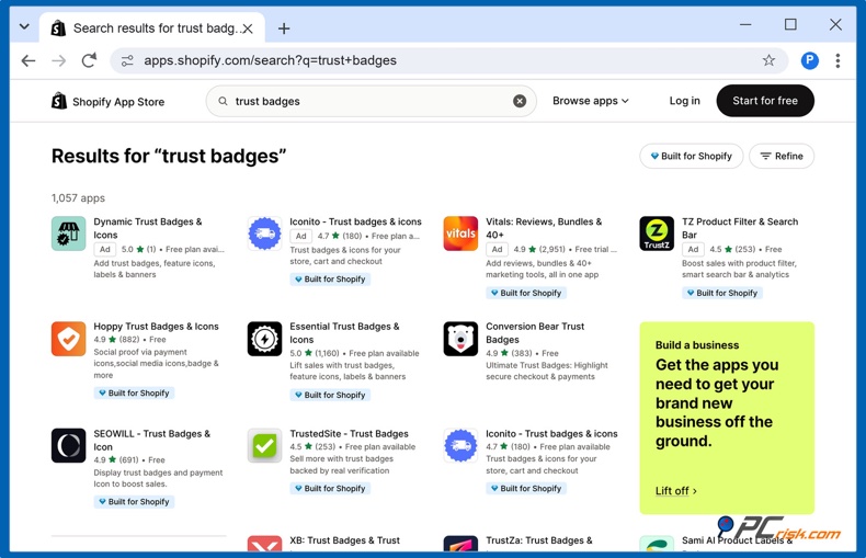 Badges de confiance sur le Shopify App Store