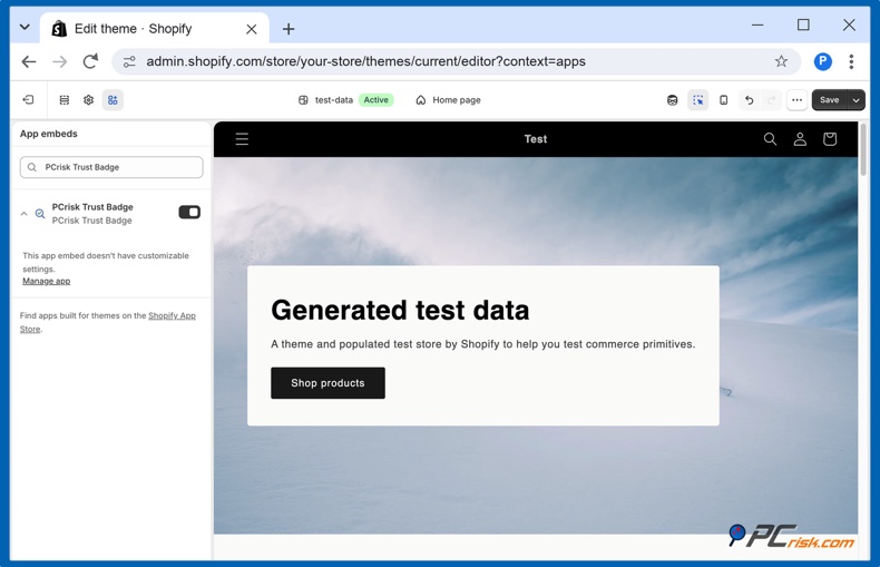 Intégration d'application dans l'éditeur de thème Shopify