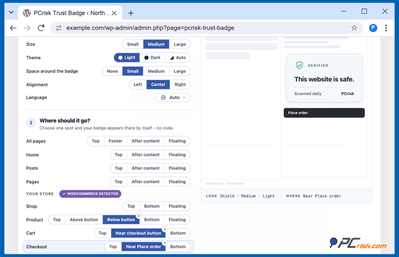 Paramètres du badge de confiance WooCommerce