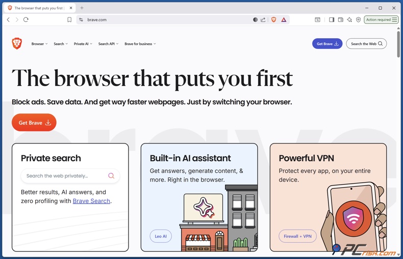 Page de téléchargement du navigateur Brave