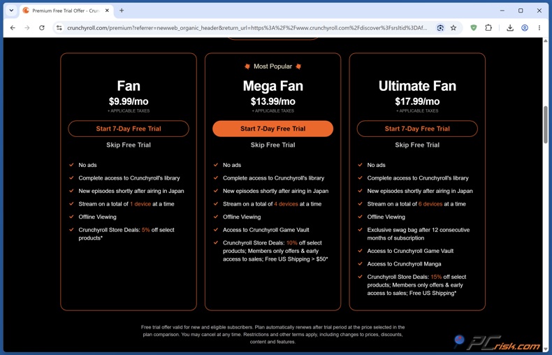 Tarification de Crunchyroll