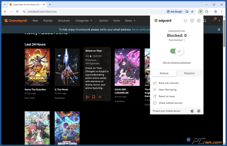 Crunchyroll avec AdGuard