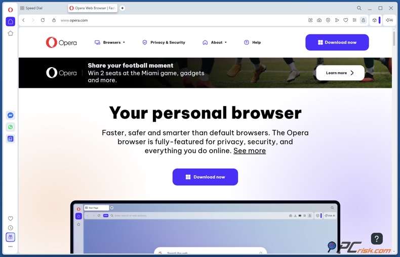 Page de téléchargement du navigateur Opera