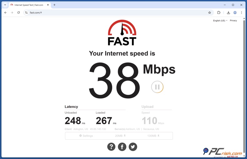 Vérifier la localisation VPN sur fast.com