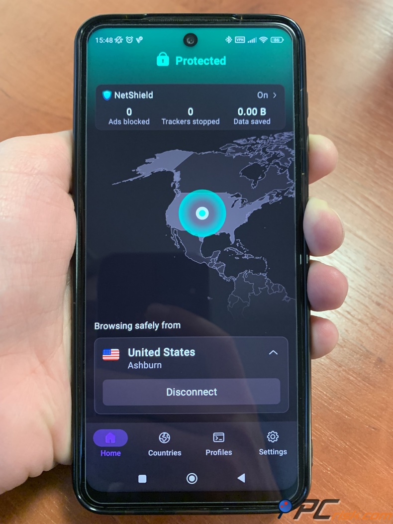 Tableau de bord Proton VPN pour Android