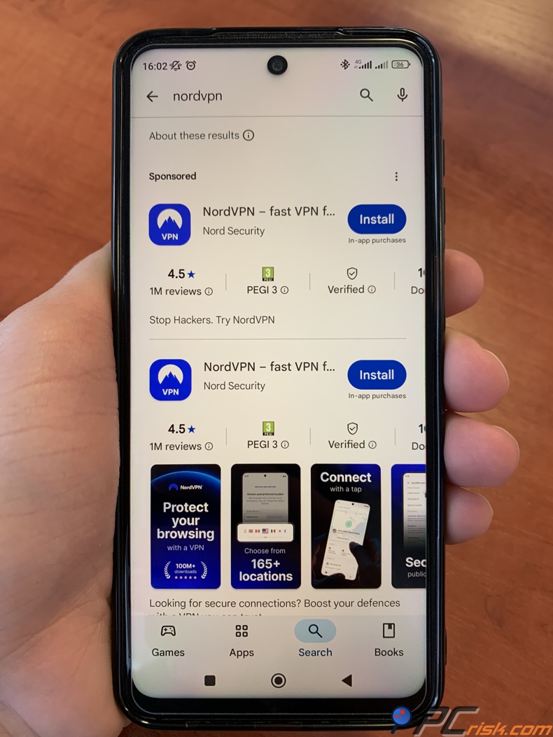 Rechercher NordVPN sur le Google Play Store