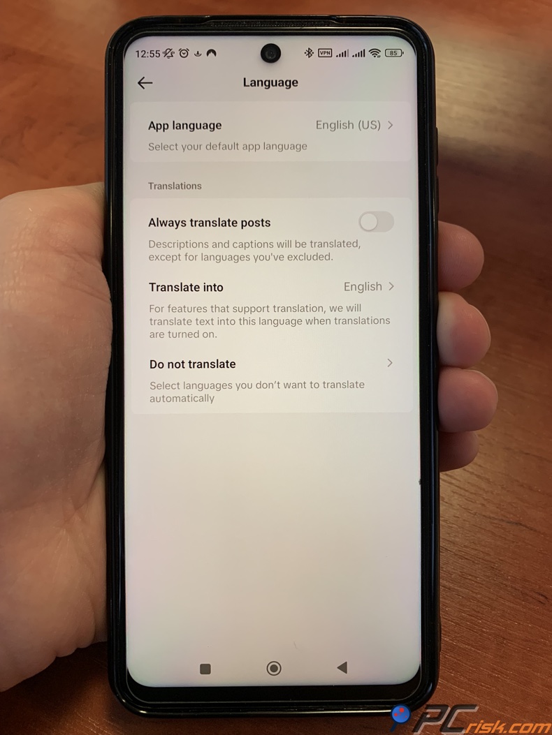 Paramètres de langue TikTok