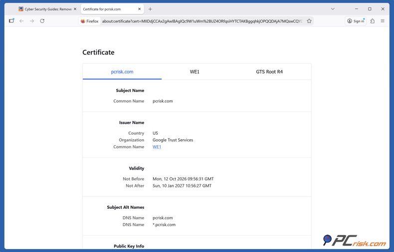 Détails du certificat SSL dans Firefox