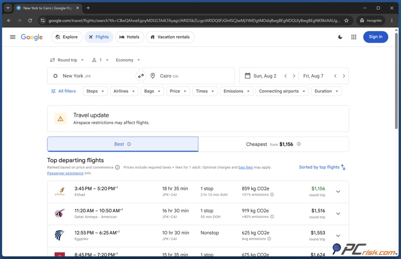 Recherche Google Flights