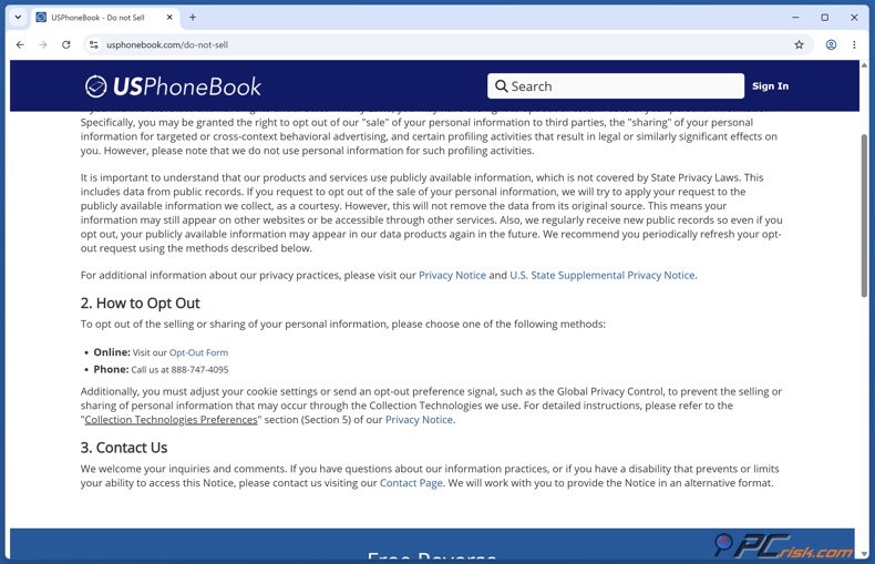 Formulaire de désinscription USPhoneBook