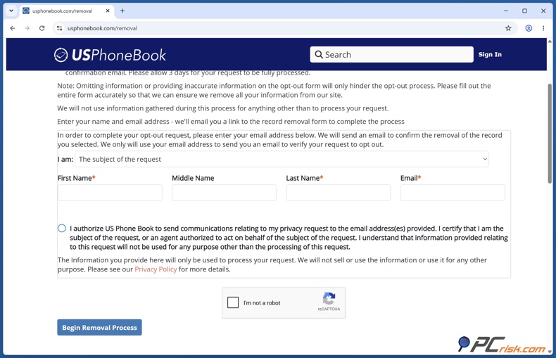 Formulaire partiel USPhoneBook