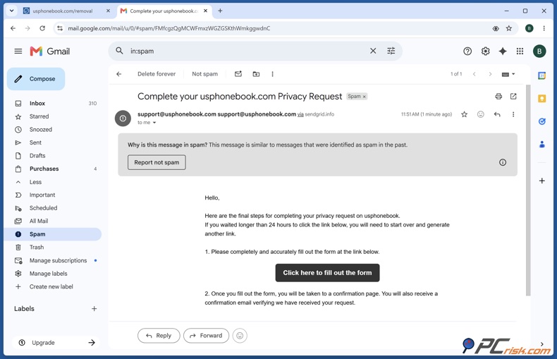 E-mail de vérification reçu