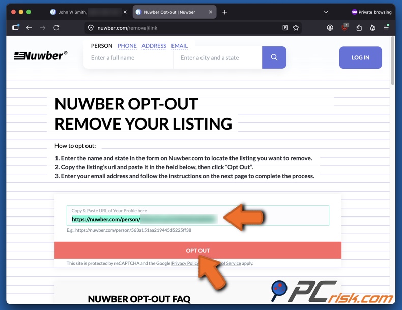 Désinscription de Nuwber 4