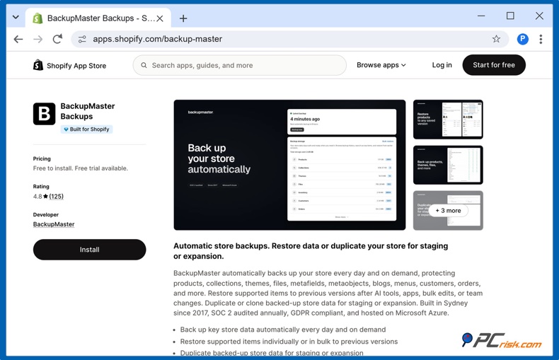 Application de sauvegarde du Shopify App Store
