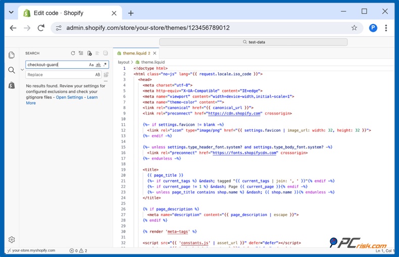 Recherche dans le code du thème Shopify