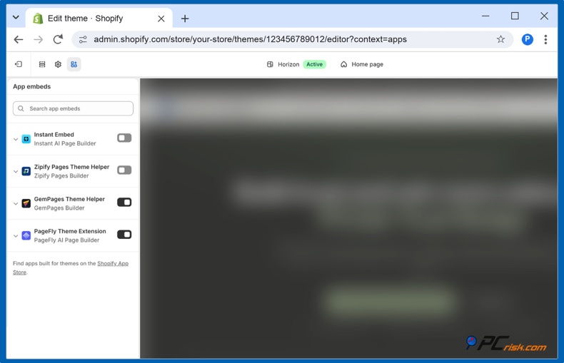 Intégrations dans l'éditeur de thème Shopify