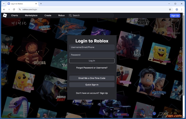 Page de connexion à Roblox