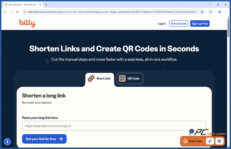 Page d'accueil de Bitly