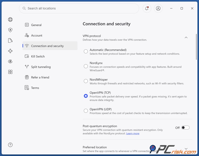 Sélectionner OpenVPN over TCP