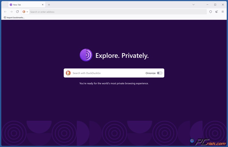 Page d'accueil de Tor Browser