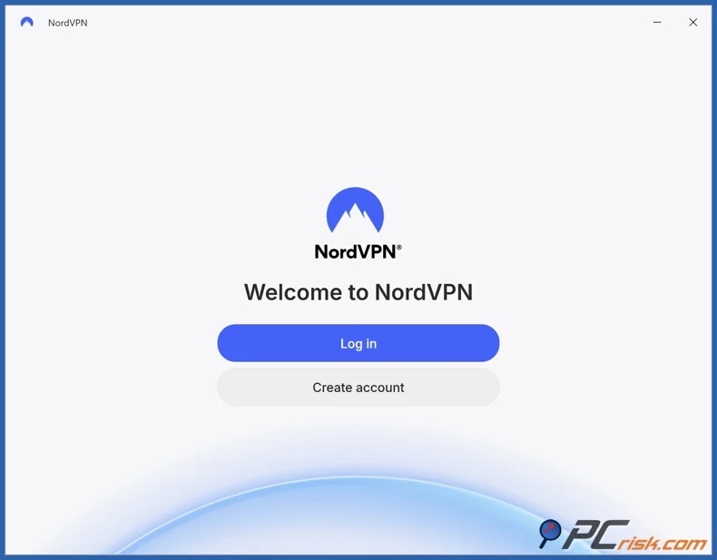 Écran de connexion de NordVPN