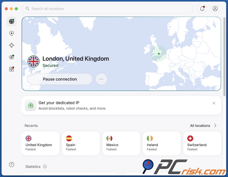 NordVPN connecté au Royaume-Uni