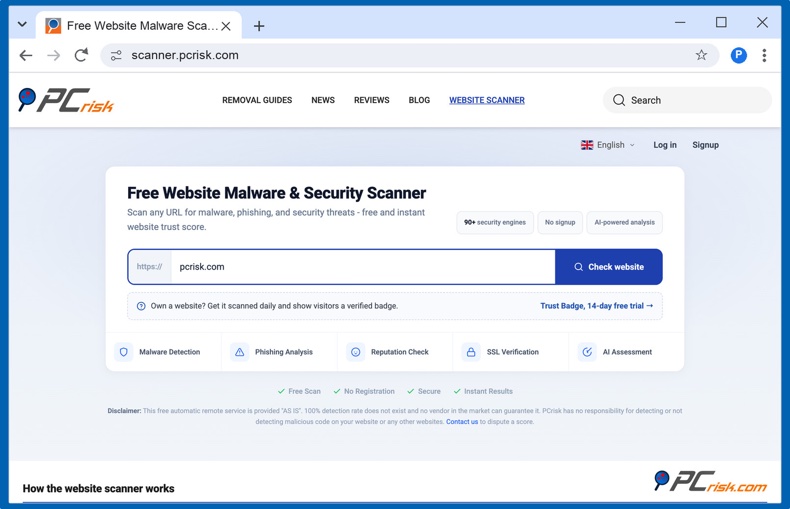 Scanner de sites web PCrisk
