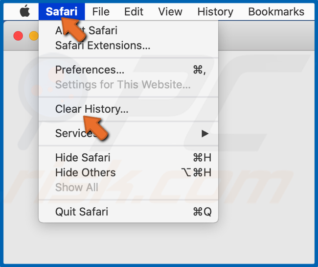 Ouvrez le menu Safari et cliquez sur Effacer l'historique