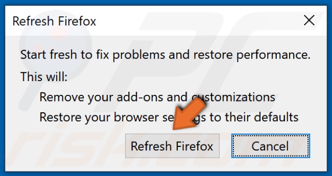 Cliquez sur Actualiser Firefox pour confirmer l'action