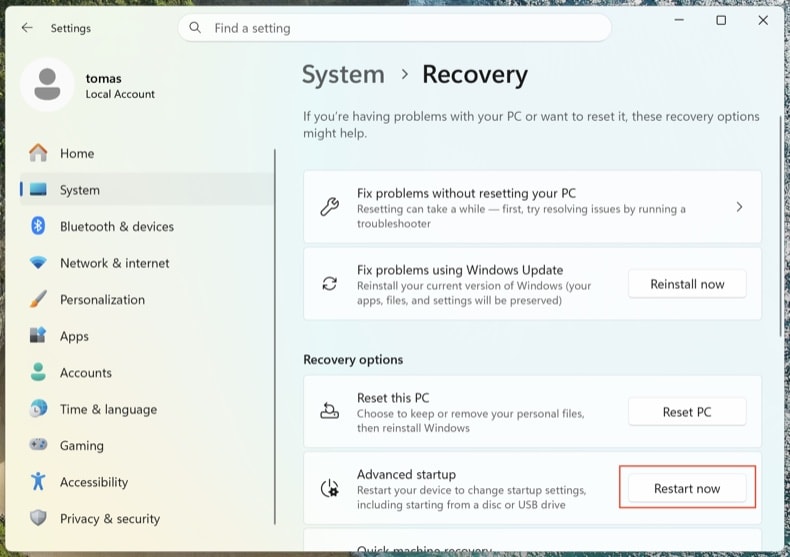 Démarrer Windows 11 en mode sans échec avec prise en charge réseau